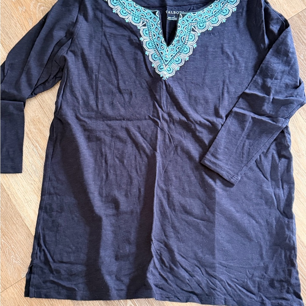 Talbots Navy Tunic with Teal Embroidery